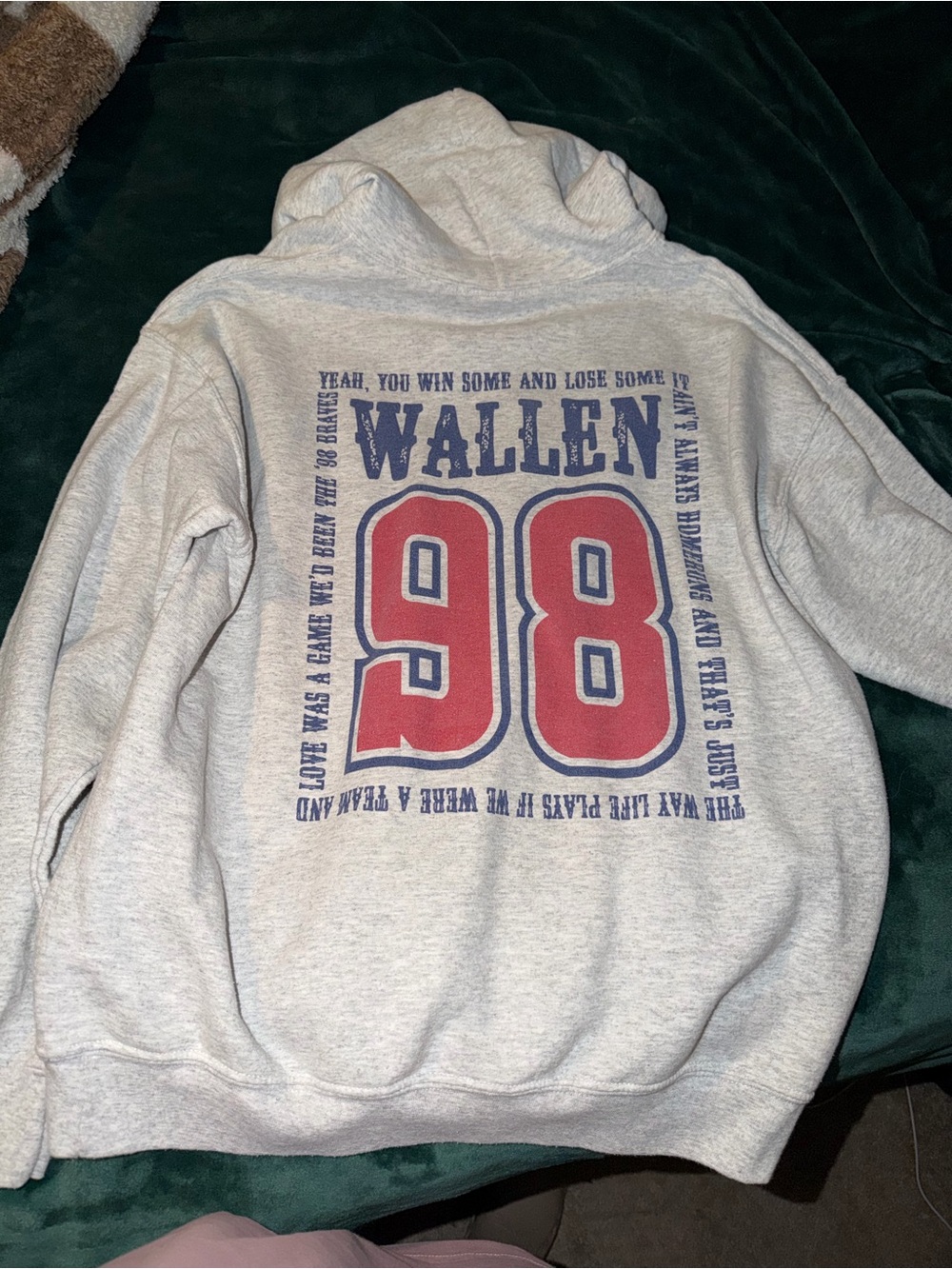 Gildan Light Gray Hoodie with Red & Navy 'WALLEN 98' Back Graphic